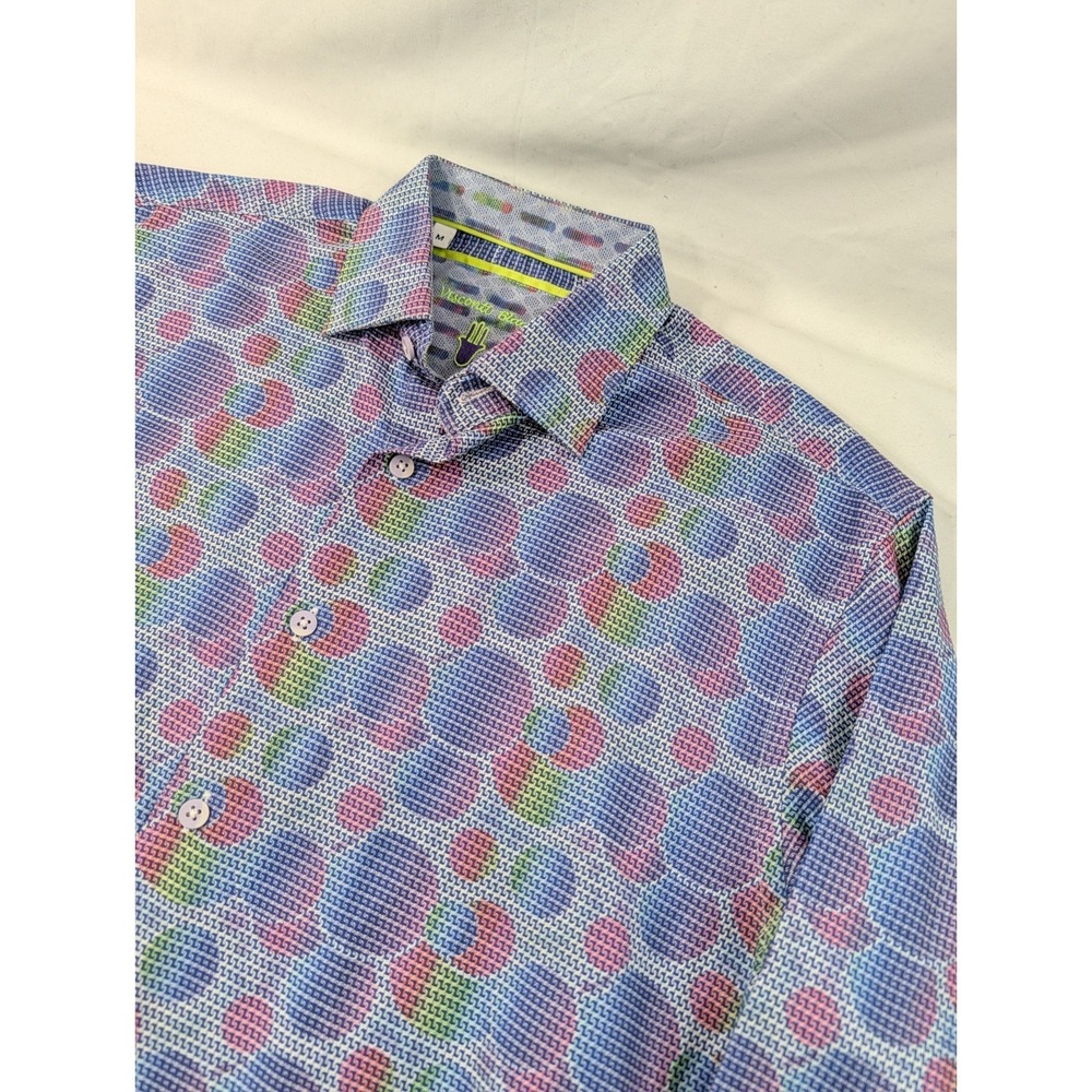 Visconti Black Dot Print Shirt Mens Medium Flip Cuff Cotton Modal Blue Designer